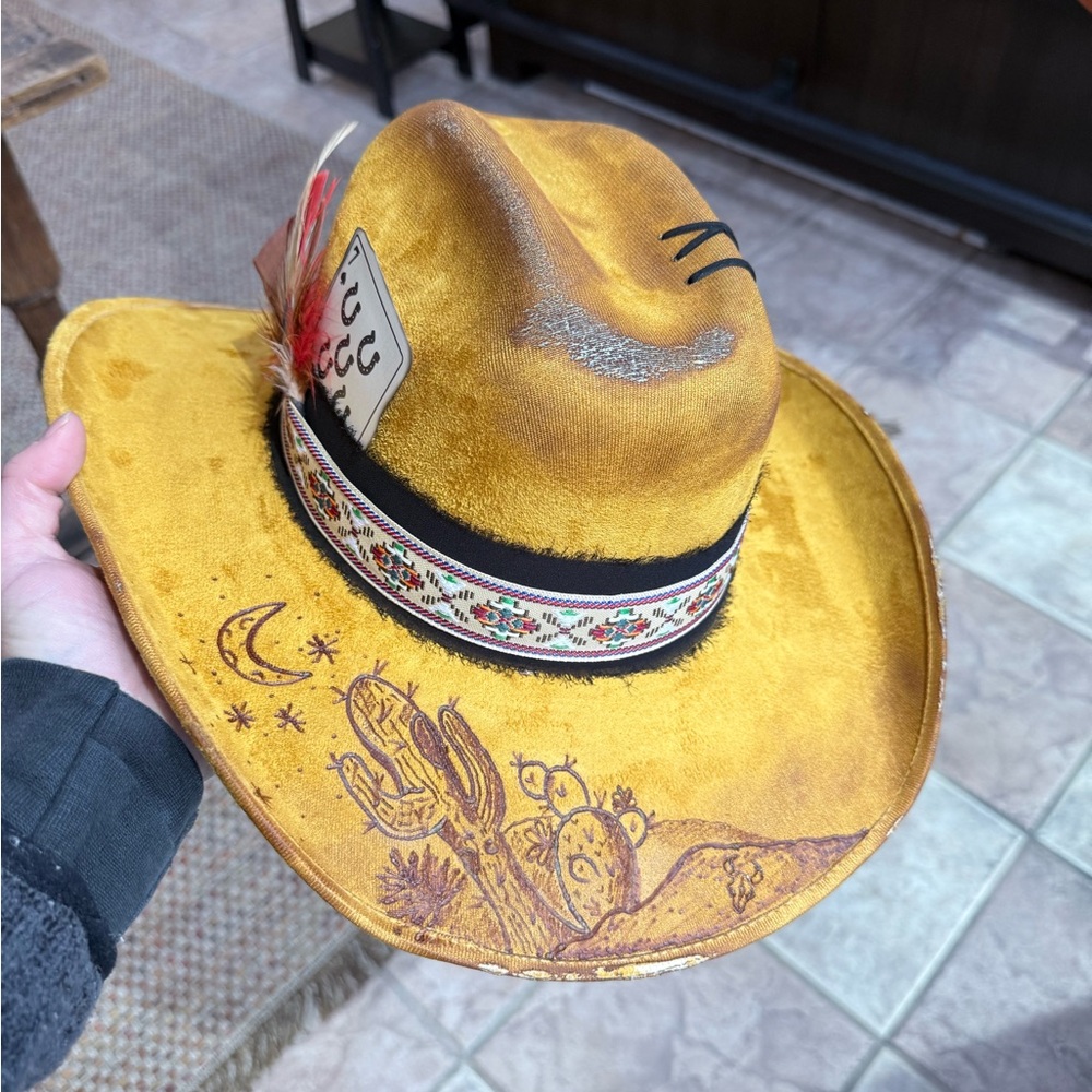 Yellow Western Hat with Feather Accent